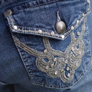 Embellished Pockets Tru   Luxe Ladies Jeans Straight Boot Cut Jeans